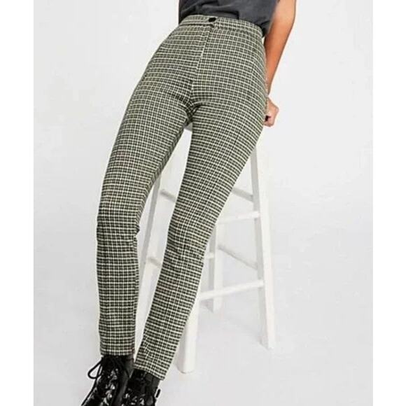 Free People High Waist Plaid Bareback Cotton Blend Stretch Skinny Pants - Picture 1 of 10